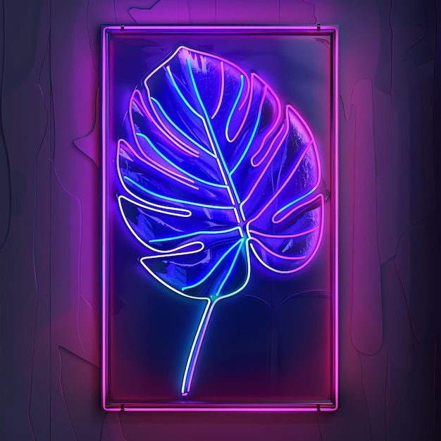 Zdjęcie neon tropical monstera leaf banner