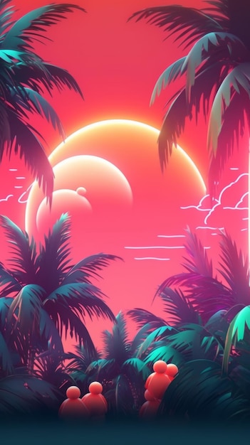 Neon Tropical Synthwave Theme 3D streszczenie tło