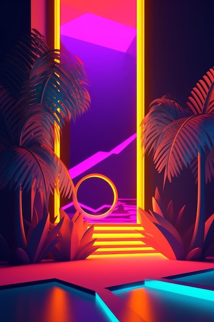 Neon Tropical Synthwave Theme 3D streszczenie tło