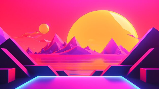 Neon Tropical Synthwave Theme 3D streszczenie tło