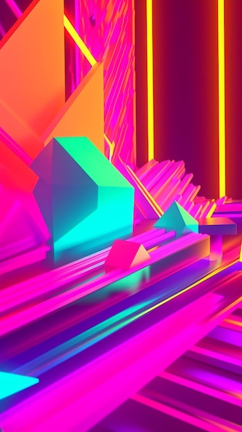 Neon Tropical Synthwave Theme 3D streszczenie tło