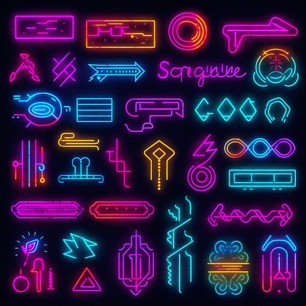 Neon vecsigns porządne ikony wektorowe różnego typu i stylów