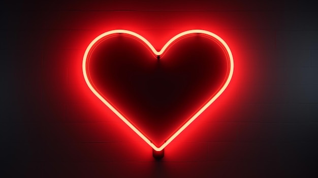 Zdjęcie neon w kształcie czerwonego serca na tle ciemnej ściany