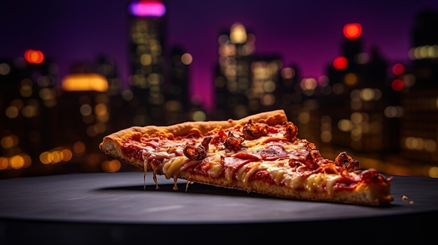 NeonLit Pizza Slice Fusion of Urban Nightlife amp Delectable Temptation