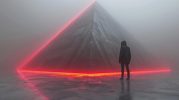Zdjęcie neonowa 3d piramida emitująca potężną świecącą energię