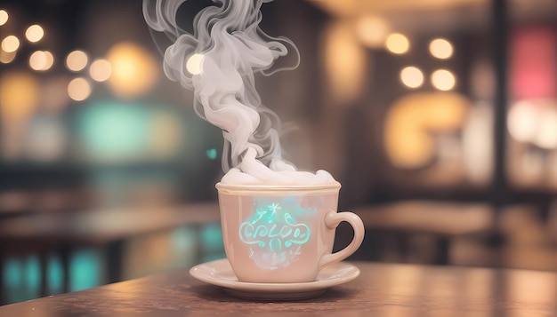 Neonowa akwarela Bliss Skomplikowana sztuka latte z tłem Cozy Cafe Bokeh