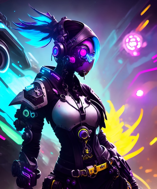 Neonowa cyberpunkowa bogini Enchanting Fantasy World i grafika inspirowana Overwatch