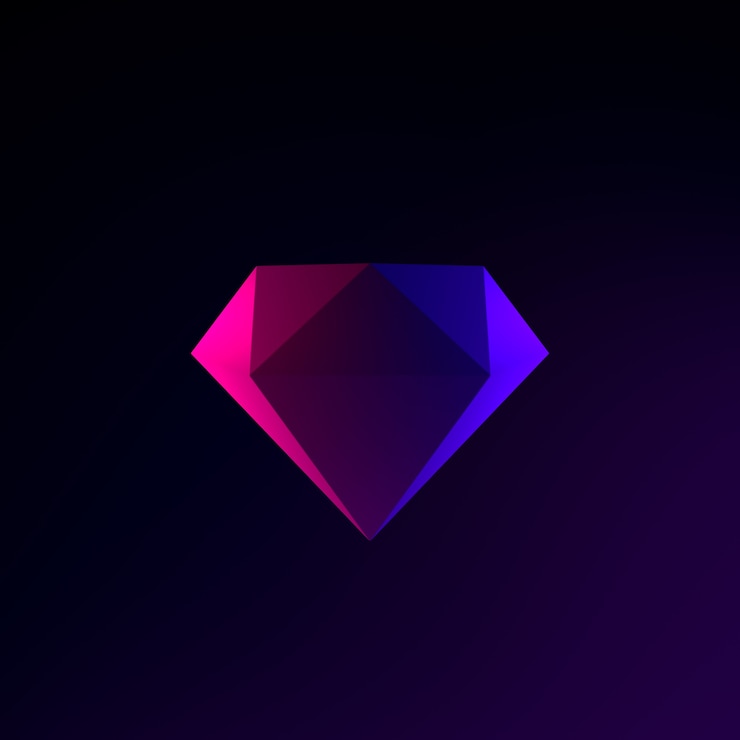 Zdjęcie neonowa ikona diamentu. element interfejsu ux interfejsu renderowania 3d. ciemny świecący symbol.