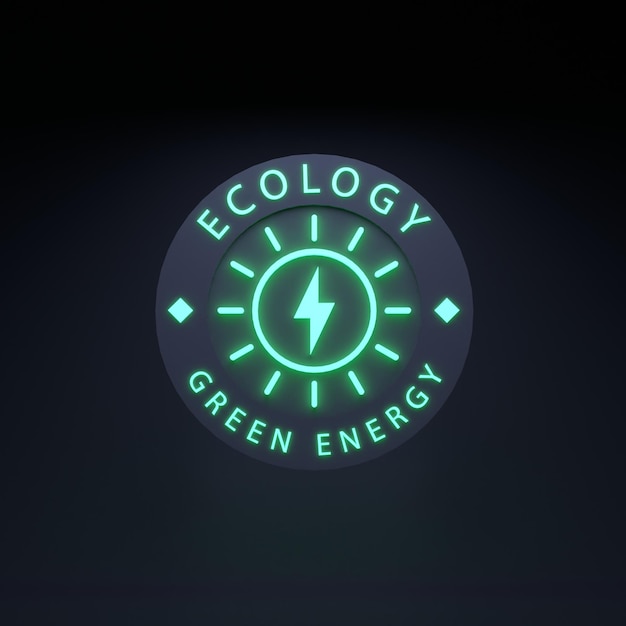 Neonowa ikona na temat koncepcji ECO Ekologia 3d render ilustracji