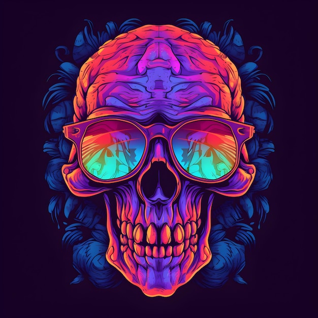 neonowa kolorowa ilustracja czaszki tshirt z nadrukiem generatywnym AI