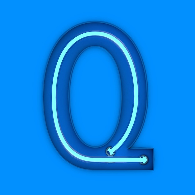 Neonowa litera q świecąca neonowa wielka litera d renderowania