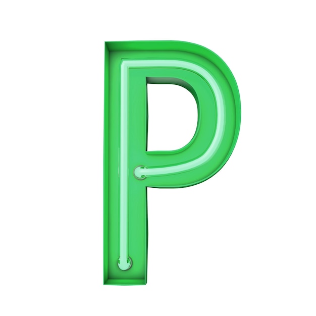 Neonowa litera świetlna P Świecący neon Wielka litera renderowania 3D