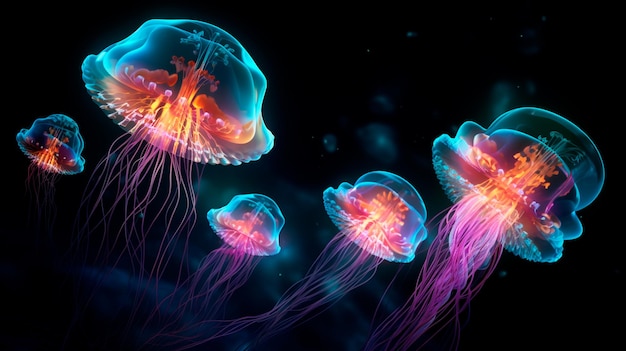 Neonowa meduza w neonowym świetle Generatywna sztuczna inteligencja