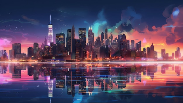 Neonowa panorama miasta w nocy Generacyjna sztuczna inteligencja