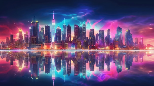 Neonowa panorama miasta w nocy Generacyjna sztuczna inteligencja