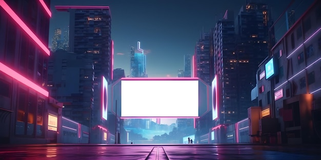 Neonowa przyszłość Szkic ilustracyjny futurystycznego miasta w stylu cyberpunk Pusta ulica neon