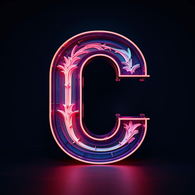 Zdjęcie neonowa świecąca litera c wyizolowana na czarnym tle 3d