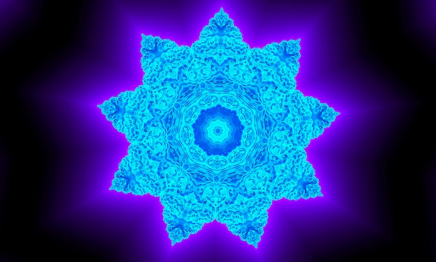 Zdjęcie neonowa świecąca niebieska gwiazda z odbiciem w przestrzeni