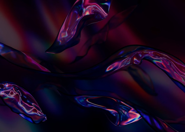 Neonowe abstrakcyjne tło fal płynnego szkła z dyspersją ilustracji renderowania 3d