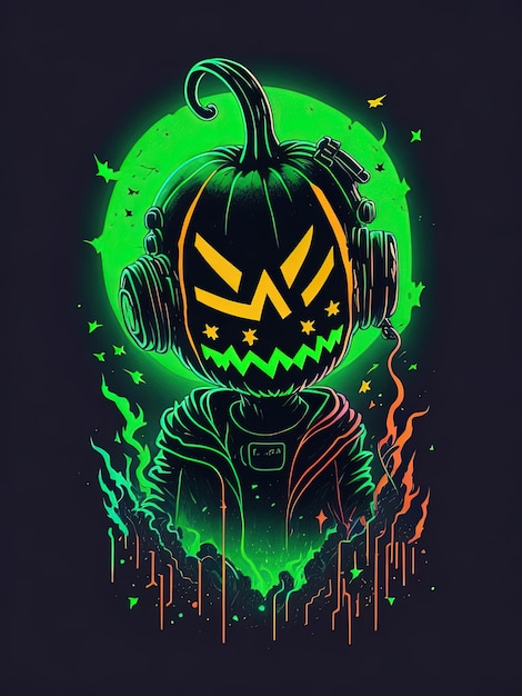 Neonowe Halloweenowe spektakle Szkielety Dynie i nie tylko na koszulkach, logo i kolorowankach