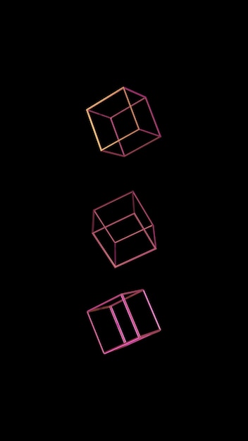 Neonowe kolorowe kostki szkieletowe lewitują na ciemnym tle renderowania 3d