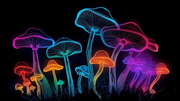Zdjęcie neonowe psychodeliczne grzyby psilocybinowe generative ai