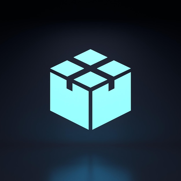 Zdjęcie neonowe pudełko ikona ilustracja renderowania 3d