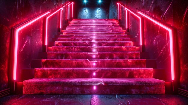 Neonowe różowe i niebieskie światła w futurystycznym tunelu abstrakcyjny świecący pokój z nowoczesnym projektem żywa koncepcja sceny