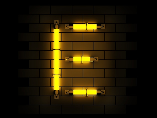 Zdjęcie neonowego światła abecadła 3d rendering na ceglanym tle z ścinek ścieżką