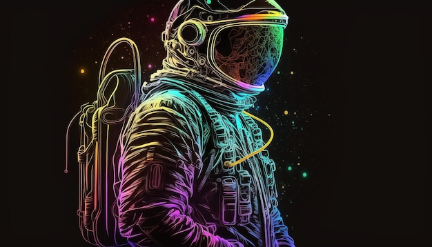 Neonowy astronauta na czarnym tle Selektywny fokus Generative AI