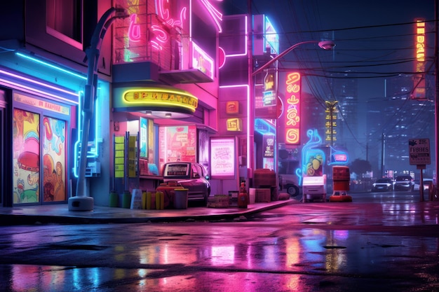 Neonowy blask retro ulicy w nocy