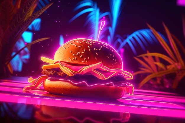 Zdjęcie neonowy burger z napisem burger