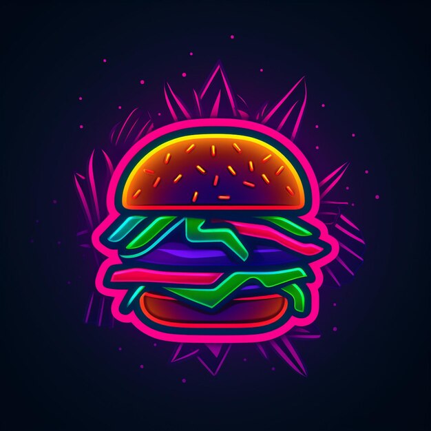 Zdjęcie neonowy burger z napisem burger