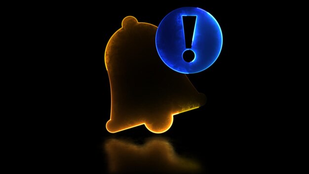 Zdjęcie neonowy efekt świetlny pętla ikona dzwonka powiadomienia czarne tło