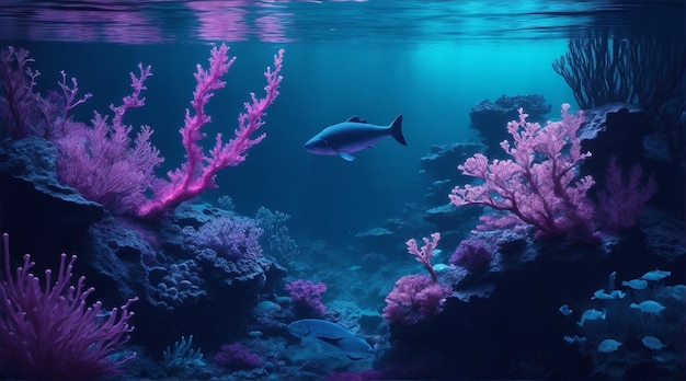 Neonowy krajobraz podwodny Generacyjna sztuczna inteligencja