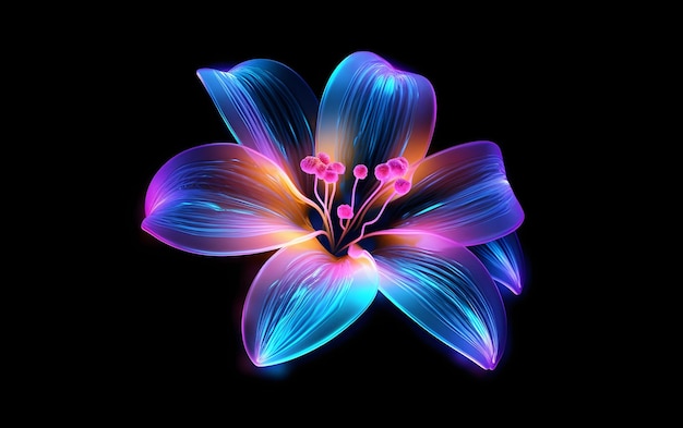 Neonowy kwiat na czarnym tle