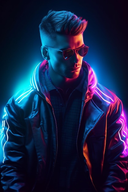 Neonowy mężczyzna neonowa kurtka cyberpunkowy mężczyzna