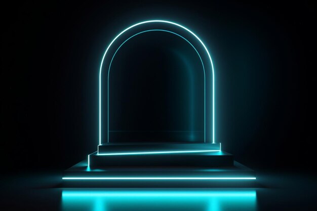 Neonowy minimalizm z Arc Podium na ciemnym tle Generatywna sztuczna inteligencja