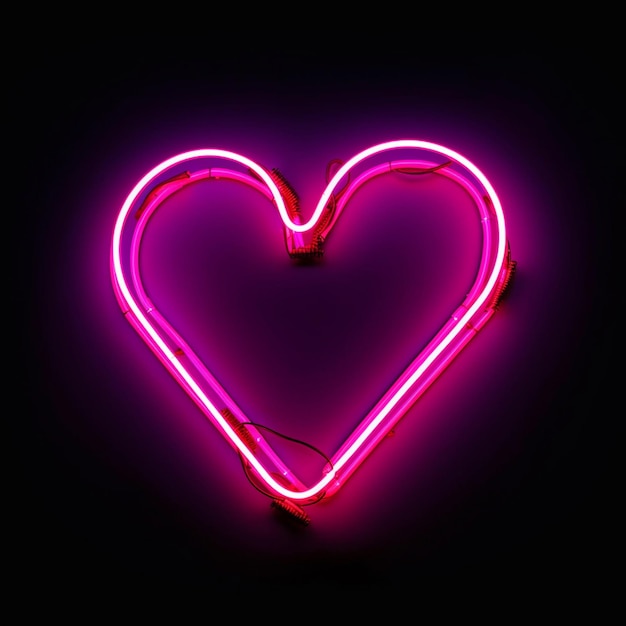 Neonowy neon w kształcie serca na czarnym tle generatywnej ai