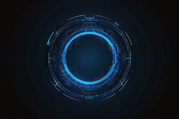 Neonowy niebieski kolor geometryczny krąg na ciemnym tle Okrągły mistyczny portal Mockup dla twojego logo