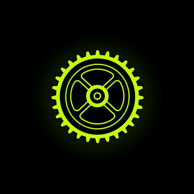 Neonowy projekt logo roweru z zębatkami i szprychami Żywy zielony i neonowy pomysł clipartów tatuaż