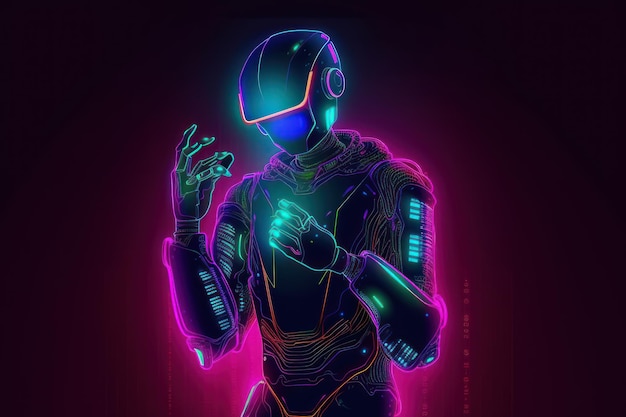 Neonowy robot ze znakiem „robot”.
