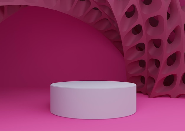 Neonowy różowy stojak na produkty 3D podium futurystyczne abstrakcyjne geometryczne kształty nowoczesne tło