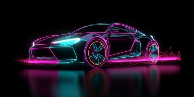 Neonowy samochód z neonowymi światłami