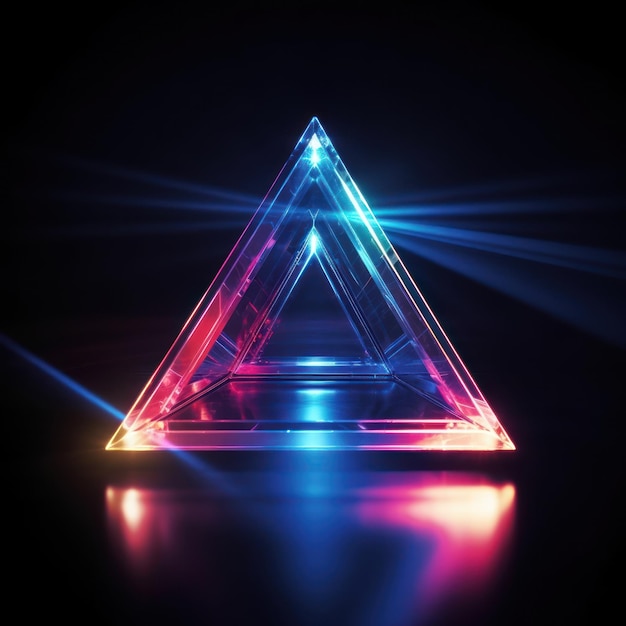 Neonowy trójkąt jest oświetlony niebieskimi i czerwonymi światłami.
