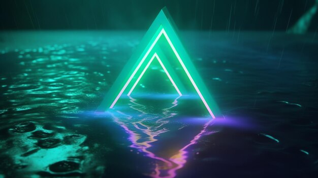 Neonowy trójkąt unoszący się na wodzie z napisem „światło”.