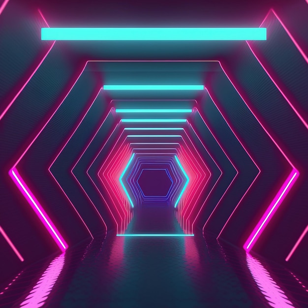 Neonowy tunel cyberpunk światło tło koncepcja renderowania 3d