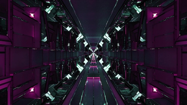 Neonowy tunel z ornamentem w kształcie krzyża 4K UHD 3D ilustracja