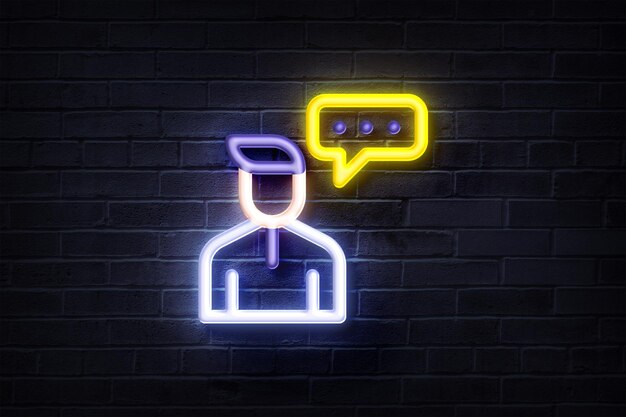 Neonowy użytkownik myślący neonowy znak świecące logo blask