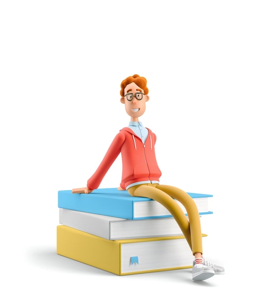 Nerd Larry z ilustracją książki 3d Koncepcja studiów i edukacji